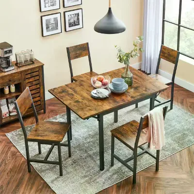 Industrial Kitchen Table 4 Chairs Expanding Dining Table Set 5-Piece Industrial Metal Frame Wooden Top Kitchen Dining Desk