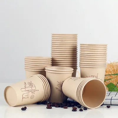Eco-friendly Waterproof Thickened Natural Bamboo Fiber Paper+PE Film Disposable Paper Cups for Kitchen Office Party