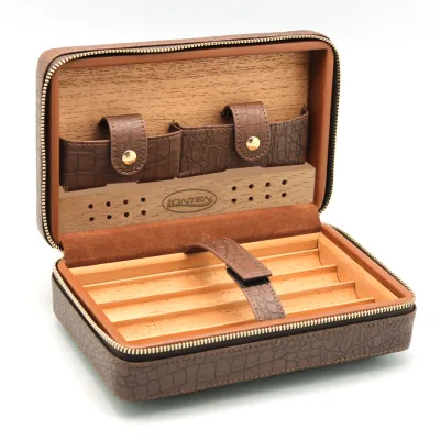 For Xiga Modern Leather Cigar Travel Humidor Manufacturer Wholesale Solid Cigar Bag Cedar Wooden Cigar Humidor