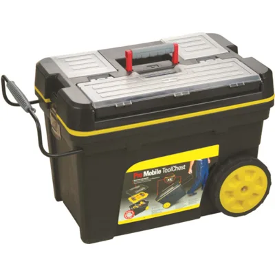 Heavy Duty Mobile Tool Storage Organizer Box with Flip-out Tray, Trolley and Wheels