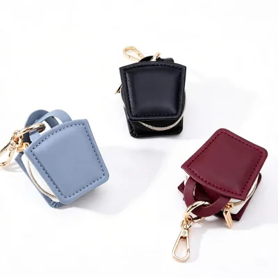 Mini Handbag Shaped PU Leather Jewelry Box with Keychain, Portable Travel Zipper Ring Earring Storage Case