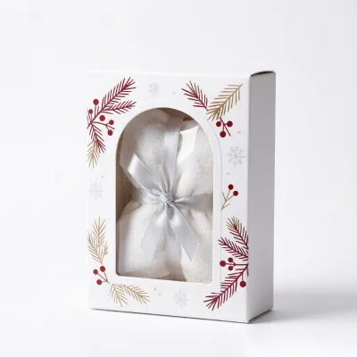 White Christmas Gift Box PET Window Custom Cardboard Packaging Featuring Embossing Matt Lamination Sponge Lining Eye Cream