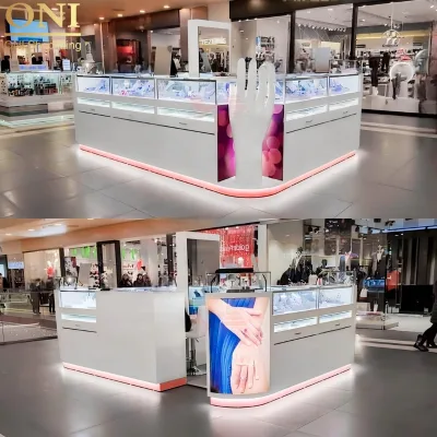 ONI Shopfitting Custom MDF Retail Mobile Phone Case Covers Showcase LED Mall Cell Phone Accessories Kiosk for Sale