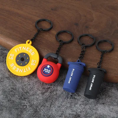 Creative Design Cute Fitness Series Barbell Dumbbell Zinc Alloy Keychain H-0614 for Backpack Hanging
