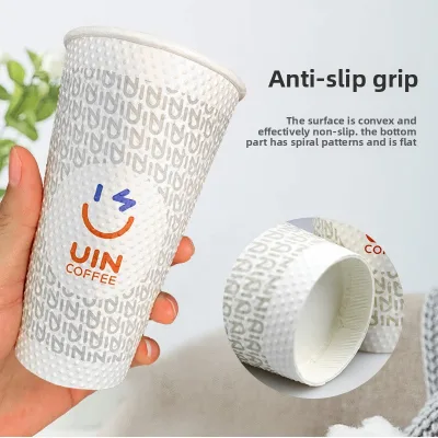 Heyi Disposable Double Wall Thickened Paper Cups for Coffee & Milk Tea Customizable Catering Cups with Lid