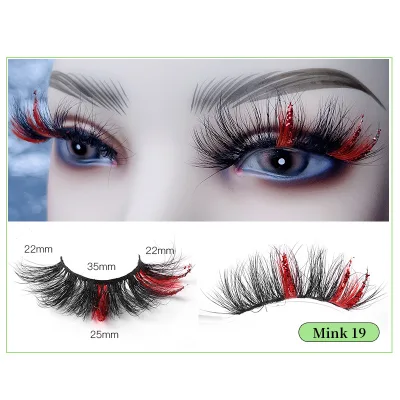 Custom 25mm Dramatic Red Glitter Colored Mink Eyelashes Long Fluffy 3D Mink Lashes Wholesale Party Makeup Eyelashes