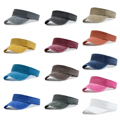 Wholesale Summer Blank Running Hat Outdoor Sports Tennis Cap Vintage Wash Denim Curved Visor Hat