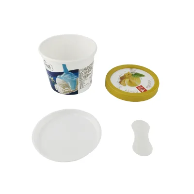 1to 32 oz 4oz 120ml 100ml Mini Customized Custom Printed Disposable Frozen Yogurt Paper Cup with Paper Plastic Lid and Spoon