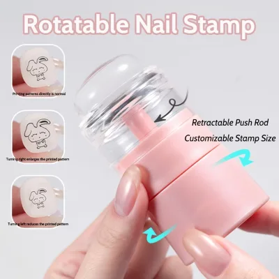 Pink Adjustable Rotating Nail Stamp, Pattern Size Nail Tool, Retractable Push Rod Type, Nail Printing Device