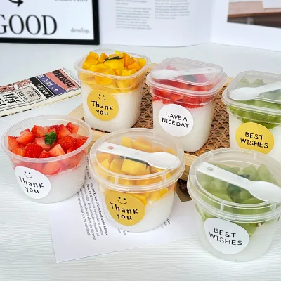 280ml 220ml 180ml Bake Yogurt Ice Cream Jelly Pudding Milk Cake Box Plastic Jar PP Plastic Dessert Cups with Lid and Spoon