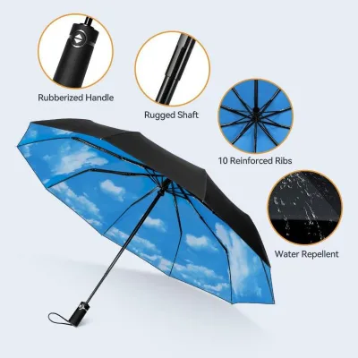 Custom Designer Auto Sunshade Paraguas Custom logo Compact Portable Rain Automatic Windproof 3 Folding Umbrella