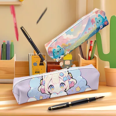 Premium Custom Zipper Pencil Bag Anime Print PU Pencil Case Storage Pouch Leather Pen Pencil Case