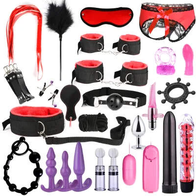 Niusida Sex Products Erotic Toys for Adults BDSM Sex Bondage Set Handcuffs Nipple Clamps Gag Whip Rope Sex Toys for Couples