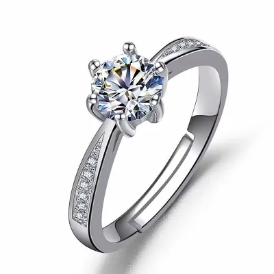 1 Carat Zirconia Ring with 18K Gold Plating Six Claws Diamond Simulation for Wedding Hand Jewelry Brass Wholesale