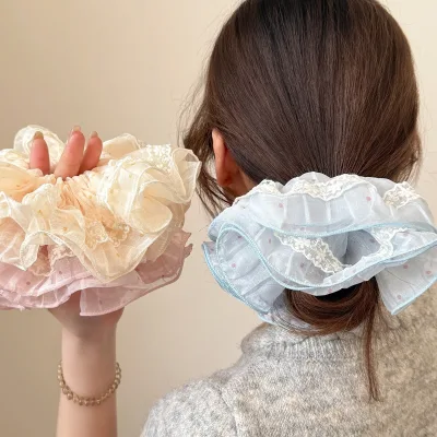 Hot Sale Double Layer White Large Polka Dot Headband Retro Edging Simple Head Wear Women's Hair Loop Wholesale Fashion Elegance