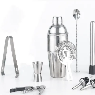 Complete Classic Style Cocktail Shaker Set with Bamboo Rack Stainless Steel Bar Accessories 550ml Capacity Reusable for Home Bar