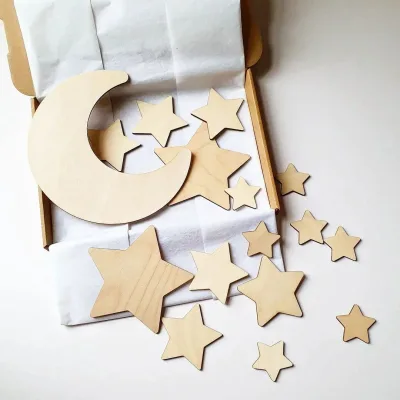 Children's Room Decor Star and Moon Wooden Wall Art Decals