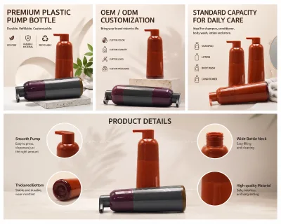 Glossy Dual-tone PET Lotion Pump Bottles Custom Color Leak-proof Lotion Pump Container for Shampoo Conditioner Body Wash
