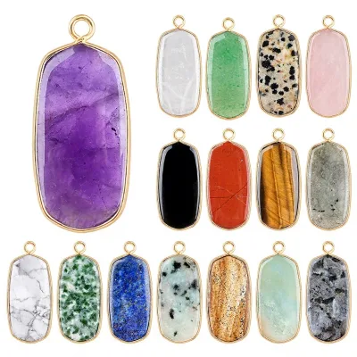 Hot Sales Natural Crystal Rose Quartz Bezel Pendant Crystal Healing Stone Creative Necklace Earring Rounded Rectangular DIY Gift