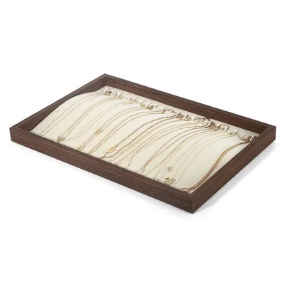 Jewellery Set Ring Necklace and Earring Display Trays Wholesale Brown Wood Business LOGO Custom Jewelry Trays