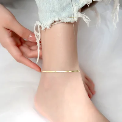 925 Sterling Silver Flat Snak Chain Anklet for Women 18K Gold Comfortable Sexy Simple Anklet Statement Hawaii Jewelry