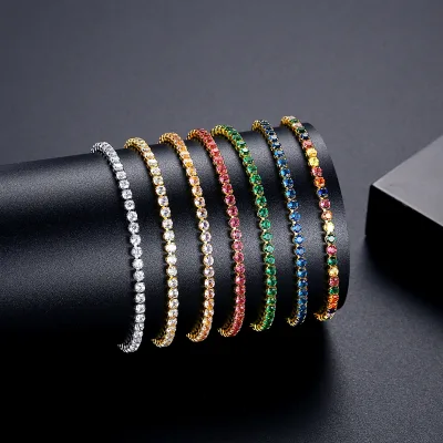 Ready to Ship 18K Gold Plated Tennis Bracelet for Women Multi Color Rainbow CZ Zircon Iced Out Jewelry Fast Ship