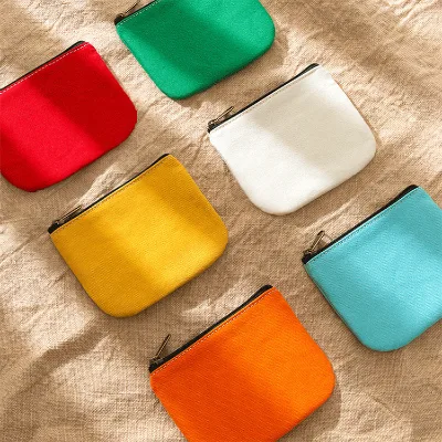 Custom Plain Colored Canvas Wallet Coins Fabric Zipper Bohemian Style Foldable Large Capacity Utility Pouch Storage Bag