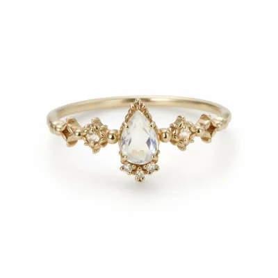 Aimgal Fine Jewelry 925 Silver Plated Gold Vintage Pear Cutting Lace Hollow Ring Natural Moonstone Crystal Christmas Party Gift