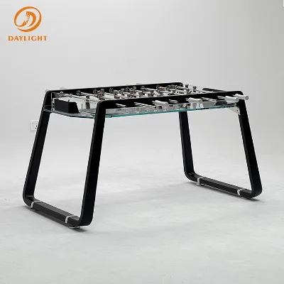 Solid Wood Frame Indoor Football Table with 8 Pole Clear Crystal Glass Club Standard Soccer Table with Metal Ball Pole