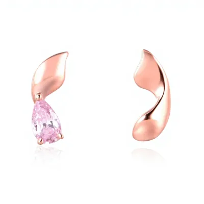 Fresh and Sweet 18K Rose Gold Zircon Earrings Women's Ribbon Inlaid for Wedding Gifts