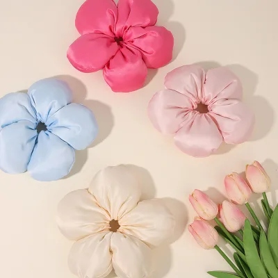 Korean Style 3D Bread Sponge Flower Large Silk Hair Scrunchies for Women New High Quality New Silk Hair Scrunchies