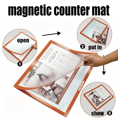 Factory Magnetic Counter Top Sign Holder with A4 A3 Size Option, Waterproof Magnetic Desk Display Mat for Office Reception Desk