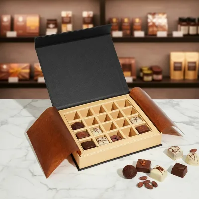 Eco-Friendly Recyclable Magnetic Closure Gold Foil Printed Rigid Chocolate Gift Box with Customizable Liner