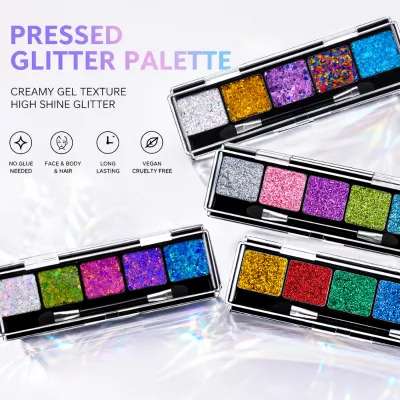 GP OEM Custom 5 Colors Shimmer Gel Glitter Non Toxic Professional Waterproof High Pigment Eye Makeup Palette for Dark/Light Skin