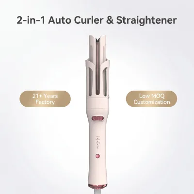 Professional Electric Automatic Hair Curler Straightener 2-in-1 Cool Airflow 35mm Ceramic Rotating Curling Iron LED Temperature