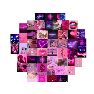 50 Pieces Pink 4 X 6 Picture Wall Photo Collage Art Kit Aesthetic Pictures for Wall Collage Neon