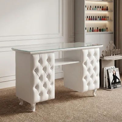 Professional Luxury Double Manicure Table Wood Frame Marble Tabletop Multi Storage Beauty Salons Modern Design CB-M70A
