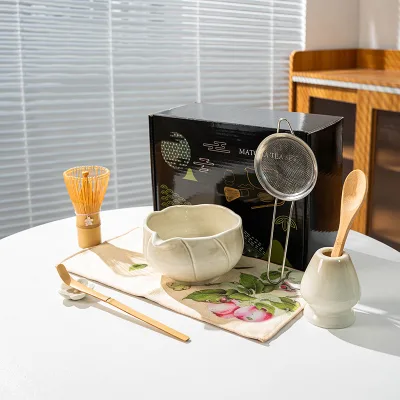 Exclusive Ceramic Matcha Set with Chasen Japanese-style Tea Ceremony Bowl Featuring for Flower Gradient Design