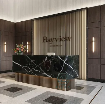 China Factory Produce Artificial Marble Reception Desk Black Modern Reception Desk for Office