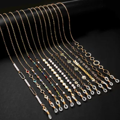Factory Direct Highly Popular Glass Pearl Eyewear Chain Multi-Color Eyewear Cord Anti-Slip Metal Copper Mask Eyeglasses Parts