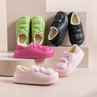 Autumn Winter Warm Velvet Home Slippers Men's Women's Cotton Mops Casual Fashion Bearcasual Heattech Platform Dormitory Couples