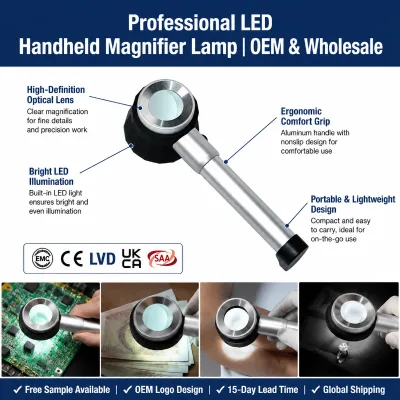 Professional LED Handheld Magnifier with Optical Glass Lens for Reading Inspection Jewelry OEM Wholesale Supplier