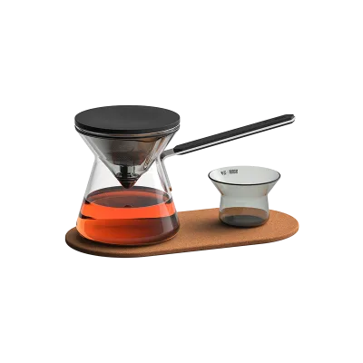 Classic Series 1 Cup Wood Neck Drip Pot Elegant Ceramic Pour Over Coffee and Tea Maker Set with Filter for Travel and Camping