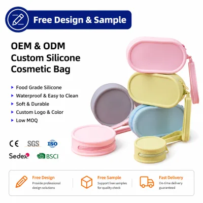 Custom Logo Silicone Makeup Bag Waterproof Travel Cosmetic Pouch Portable Zipper Toiletry Organizer for Women OEM ODM Factory