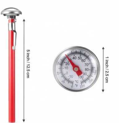 Instant Read Analog Dial 1inch 25mm Household Cooking Thermometer with Red Pocket Sleeve Clip