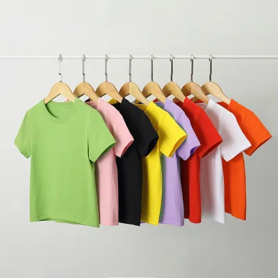 Kids Unisex Cotton Tshirts Girls Boys Causal Short Sleeve Tee Round Neck Solid T Shirt