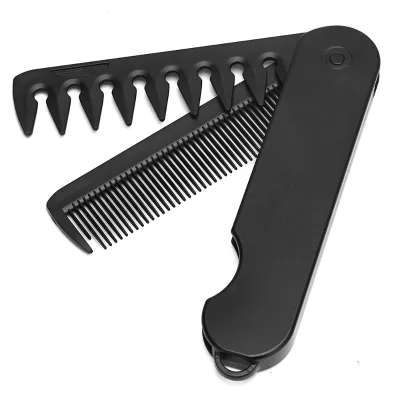 3 in 1Black Folding Hair Comb Fine Tooth Hair Comb Folding Travel Pocket Beard Combs for Men