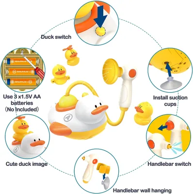 Bathtub Toys Duck Water Toys Toddler Bath Toys Bathtub Shower Head with 3 Different Spraying Duck for Toddlers 1-3 Baby