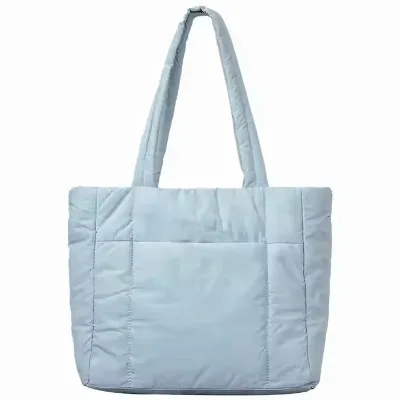 Nylon Candy Color Large Puffy Padded Handbag Shoulder Quilted Soft Puffer Shopper Tote Bag