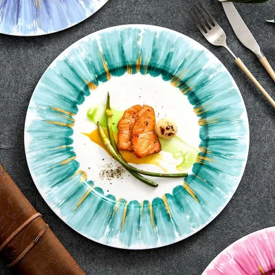 Best Selling Type Modern Plant Pattern Dinner Plate Western Food Steak Plate for Home Use